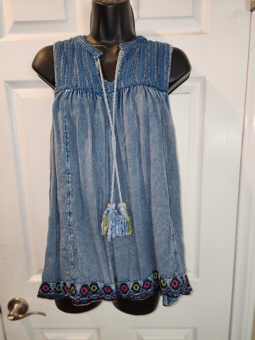 Rachel Zoe Light Blue Embroidered Tassel Tie Dress